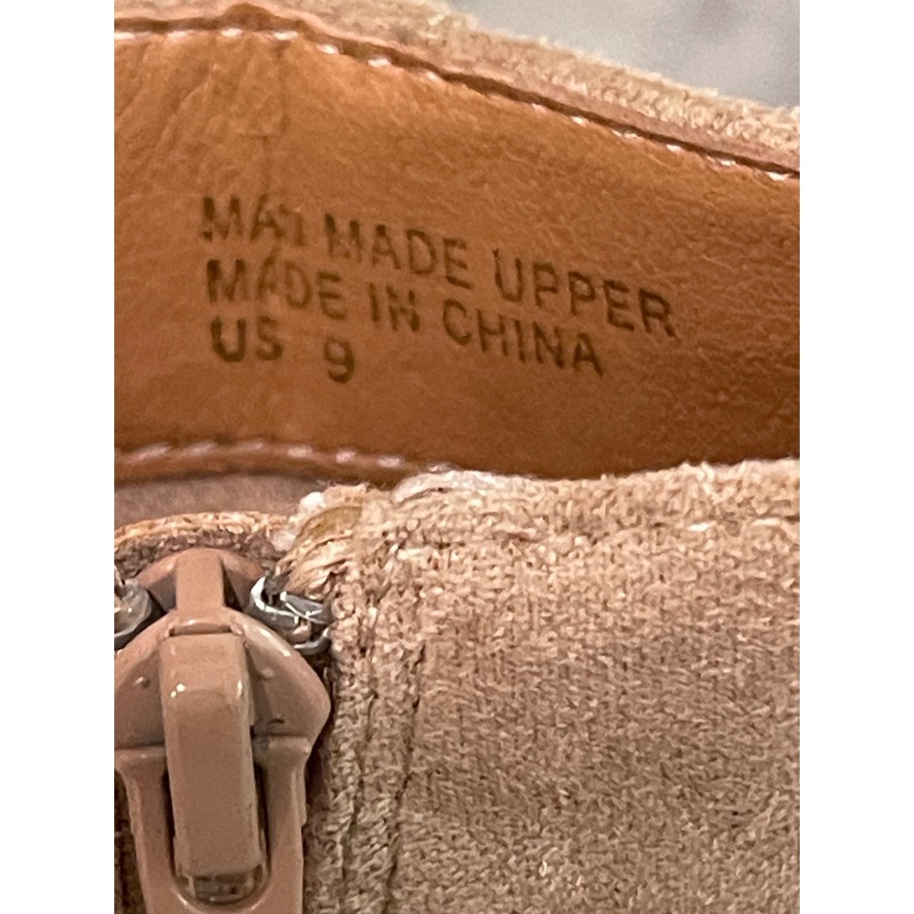 Mi.iM Ankle Boots Women 9 Tan Suede Block Heel Espadrille Trim Square Toe Zip - Picture 6 of 9